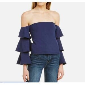 Susana Monaco Navy Off the Shoulder Stretch Tiered Sleeve Top // S